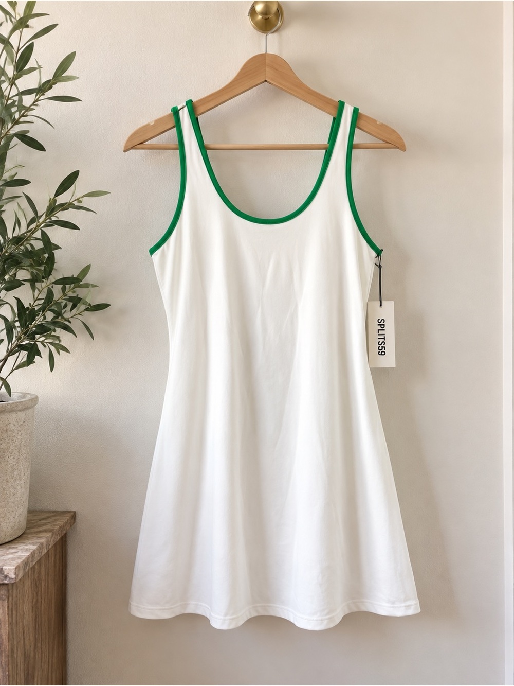 Splits59 Airweight Dress w/Logo White Grass Green Contrast NWT Large L